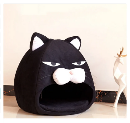 Cat Bed with Cat Head Design - Cozy Den for Cats and Small Dogs