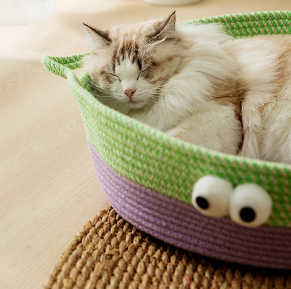 Pretty Handwoven Cotton Rope Cat Bed, Designed in the Shape of an Animal