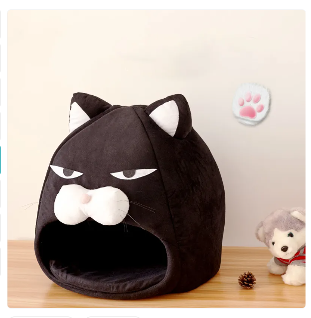 Cat Bed with Cat Head Design - Cozy Den for Cats and Small Dogs