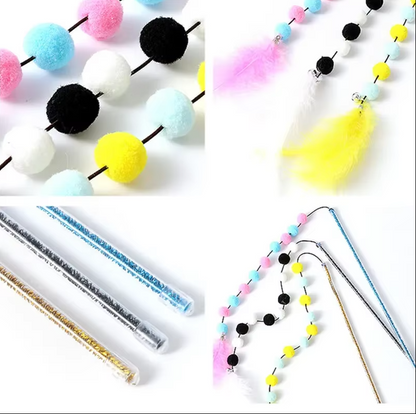 Interactive Cat Fishing Wand with Pom-Pom Feathers – A Fun Game for Curious Cats