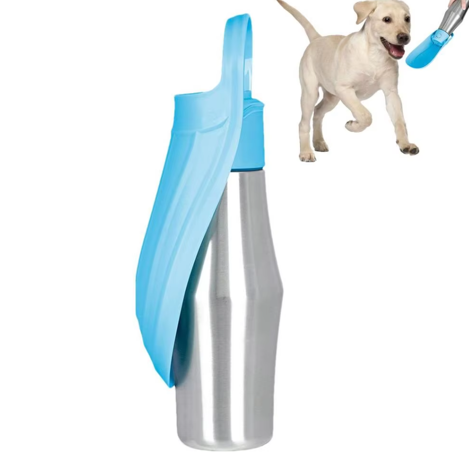 Stainless Steel Dog Water Bottle - Portable Water Dispenser with Collapsible Bowl