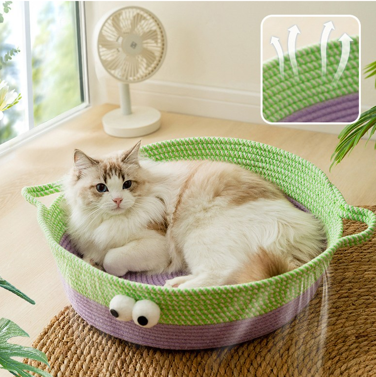 Pretty Handwoven Cotton Rope Cat Bed, Designed in the Shape of an Animal