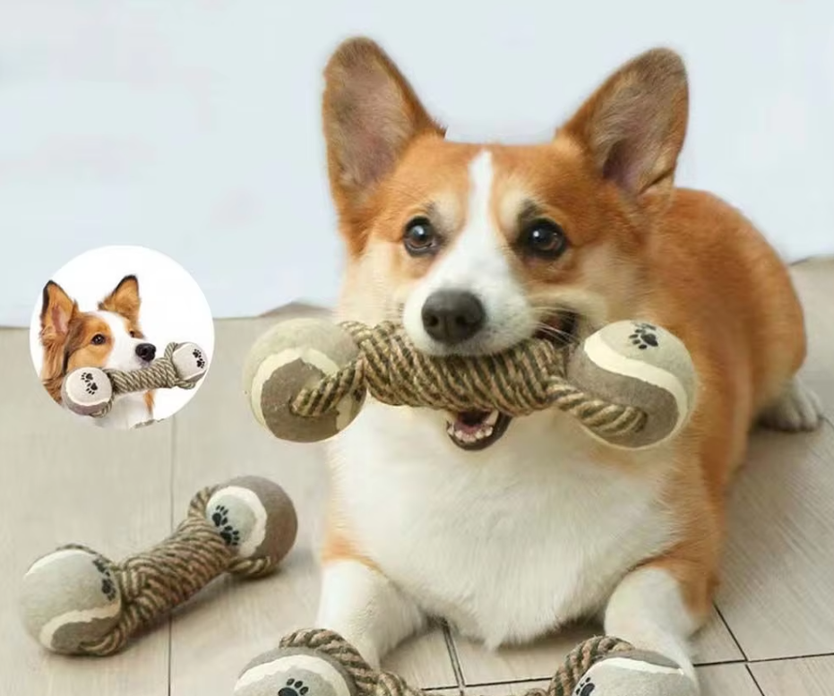Dog Rope Toys with Balls - Chew Toy for Dogs with Paw Print