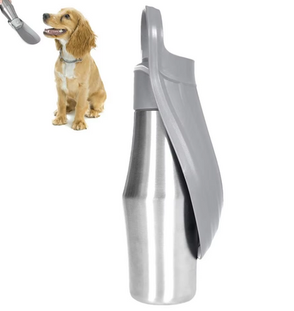 Stainless Steel Dog Water Bottle - Portable Water Dispenser with Collapsible Bowl