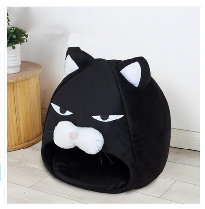Cat Bed with Cat Head Design - Cozy Den for Cats and Small Dogs
