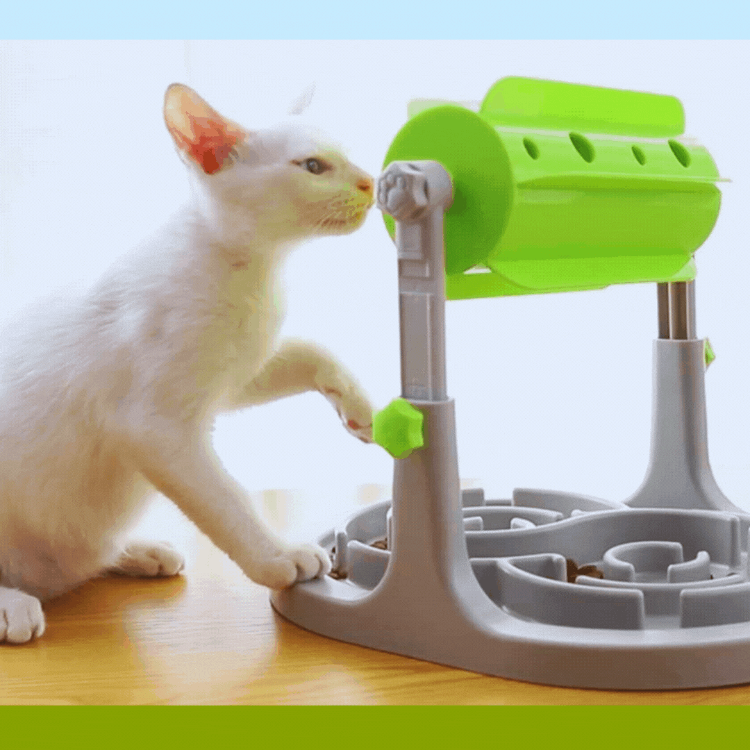 Interactive Dog Food Dispenser with Rotating Function and Non-Slip Bowl