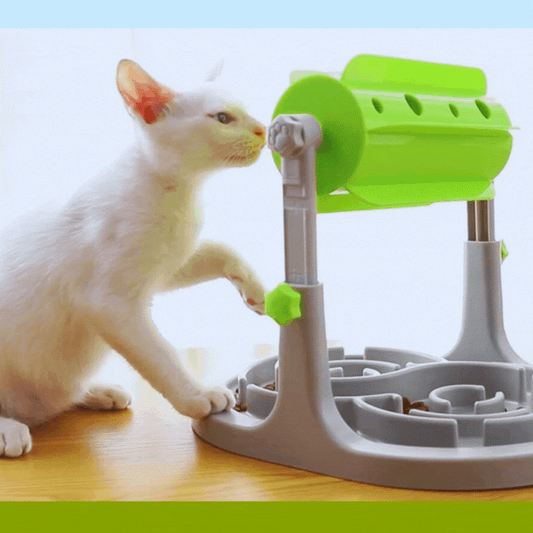 Interactive Dog Food Dispenser with Rotating Function and Non-Slip Bowl