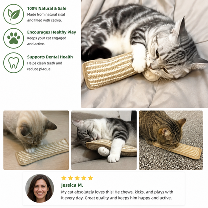 Natural Sisal Cat Kicker & Scratcher with Catnip – Dental Chew Toy