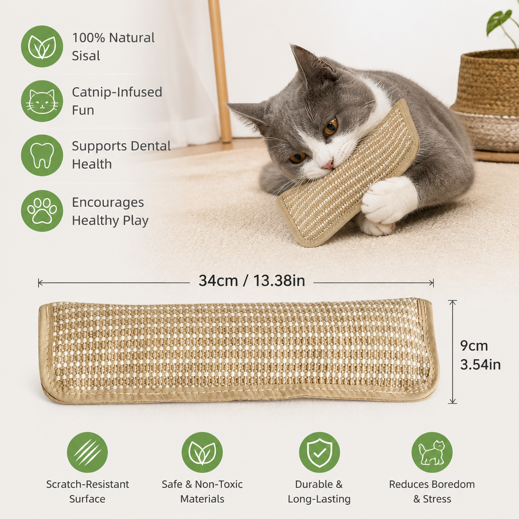 Natural Sisal Cat Kicker & Scratcher with Catnip – Dental Chew Toy