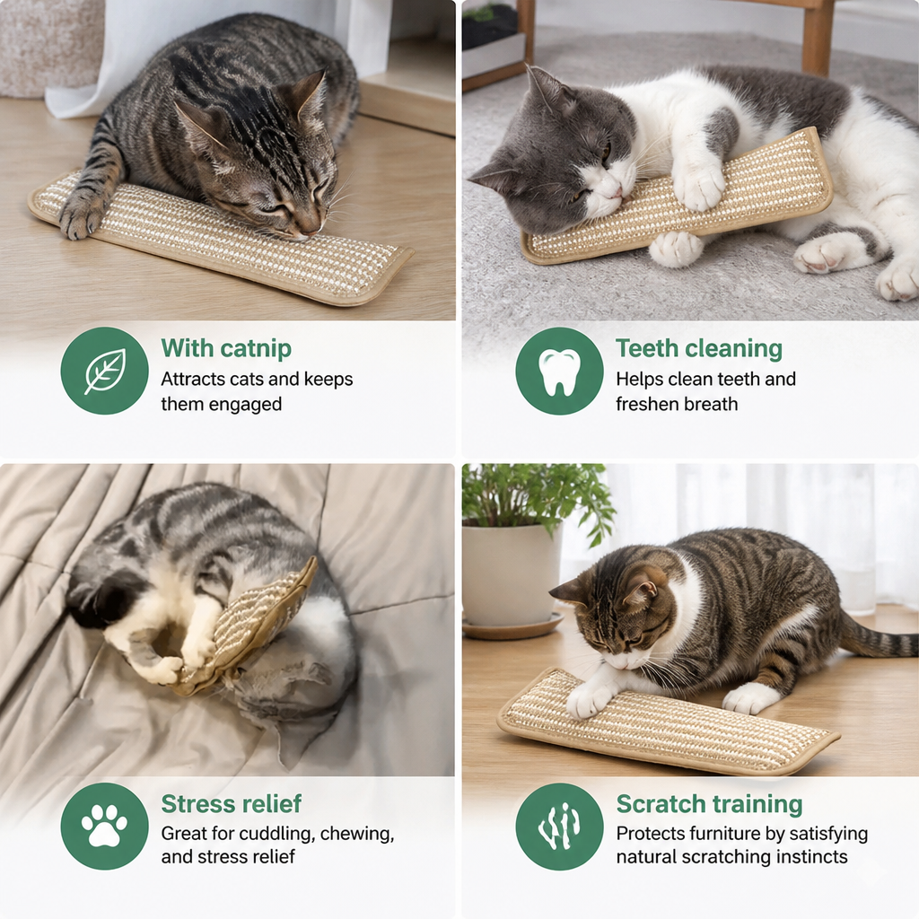 Natural Sisal Cat Kicker & Scratcher with Catnip – Dental Chew Toy