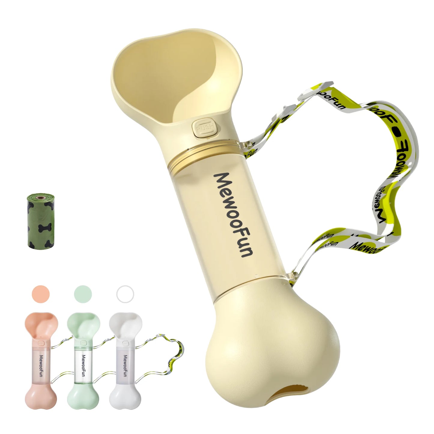 Dog Water Bottle in the Shape of a Bone - Portable Water Dispenser with Bowl