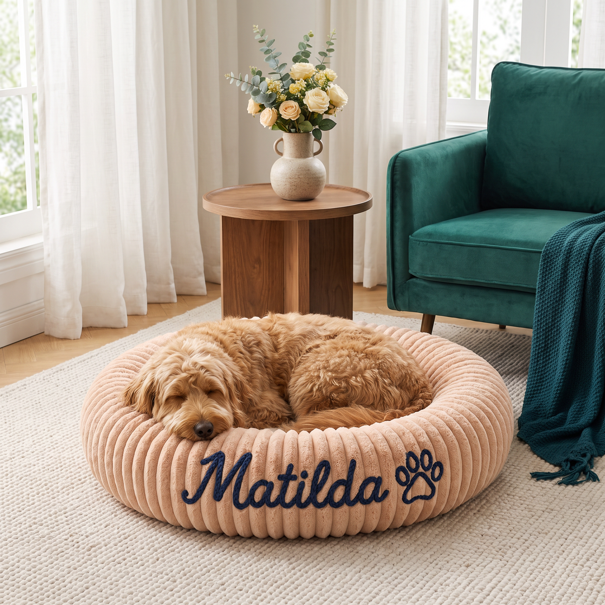 Personalized Round Fluffy Dog Bed