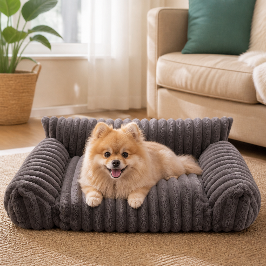 Fluffy Cloud Pet Sofa Bed with Soft Bolsters & Washable Cover