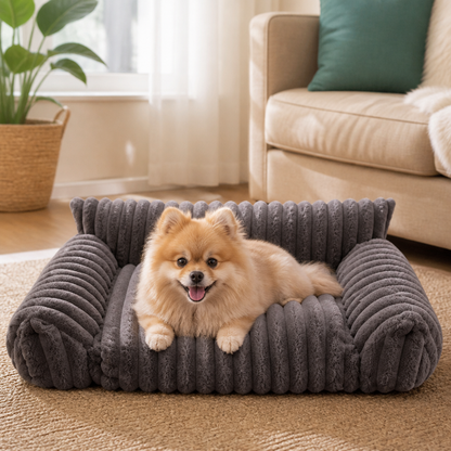 Fluffy Cloud Pet Sofa Bed with Soft Bolsters & Washable Cover