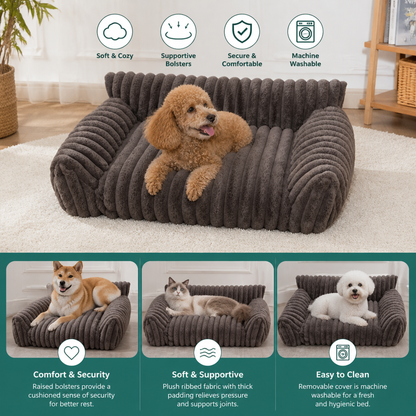 Fluffy Cloud Pet Sofa Bed with Soft Bolsters & Washable Cover