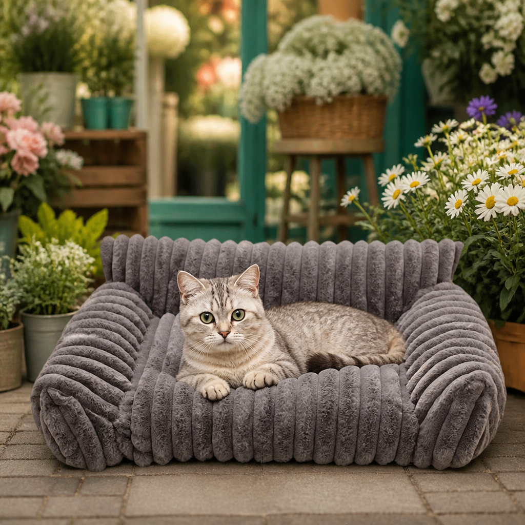 Fluffy Cloud Pet Sofa Bed with Soft Bolsters & Washable Cover
