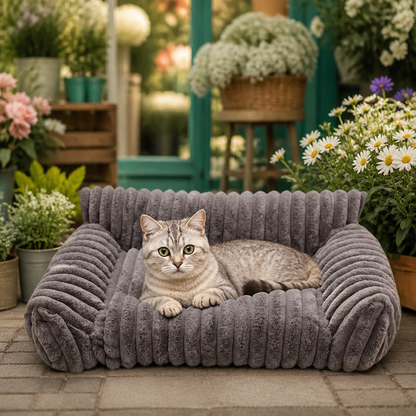 Fluffy Cloud Pet Sofa Bed with Soft Bolsters & Washable Cover
