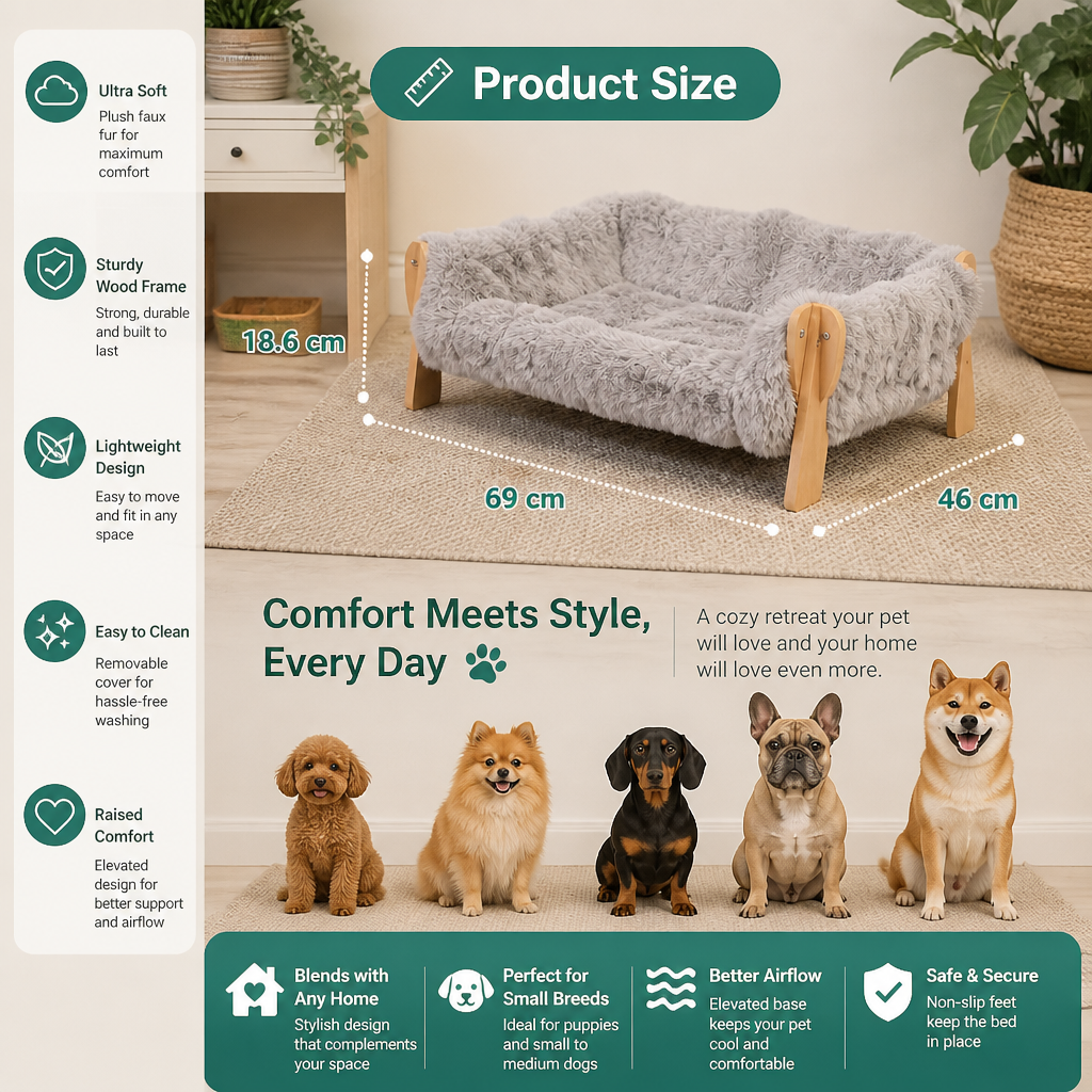 Luxury Elevated Solid Wood Dog Couch Bed