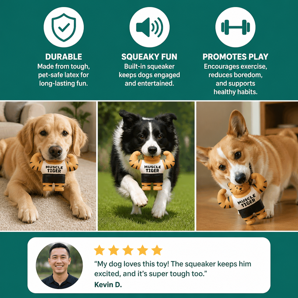 Durable Squeaky Muscle Buddy Dog Toy