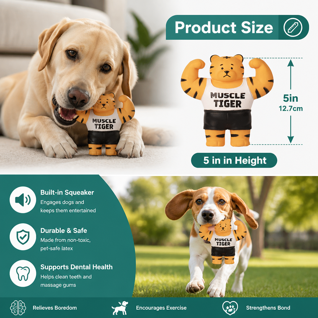 Durable Squeaky Muscle Buddy Dog Toy