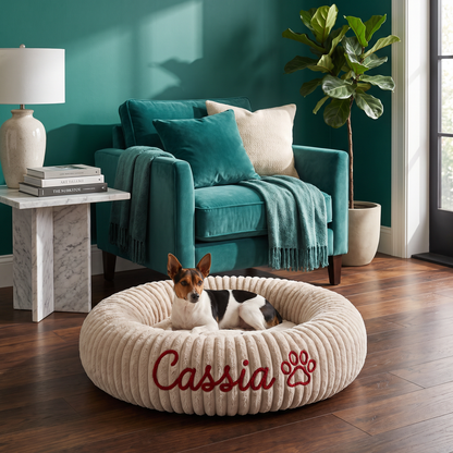 Personalized Round Fluffy Dog Bed
