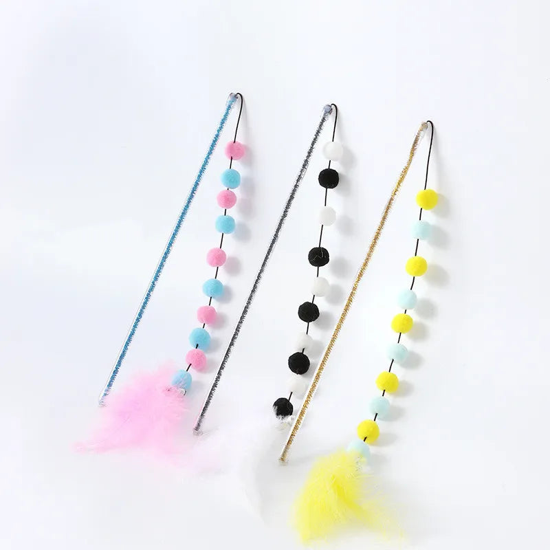 Interactive Cat Toy with Pom-Poms and Feathers – Fun Fishing Rod for Cats
