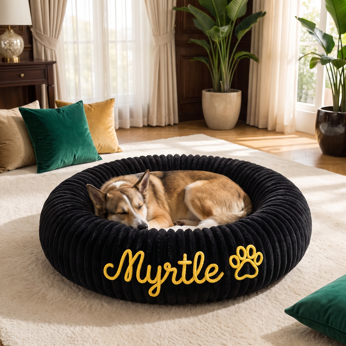 Personalized Round Fluffy Dog Bed