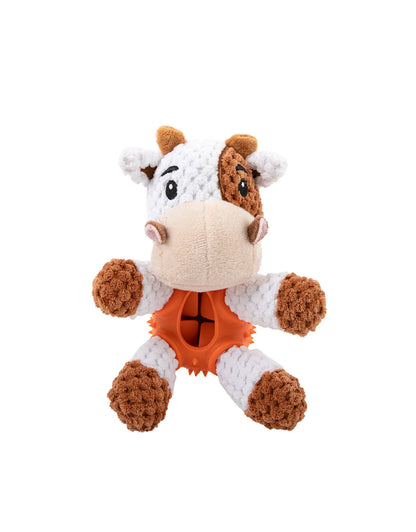 3-in-1 Dog Toy with Plush, Integrated Dental Cleaning Toy, and Treat Hideaway