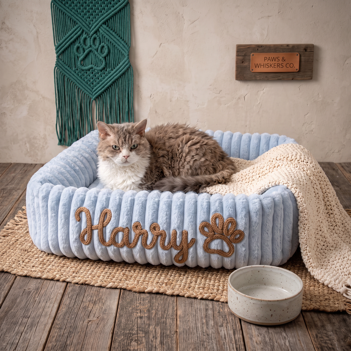 Personalized Fluffy Cloud Cat Bed with Soft Bolsters