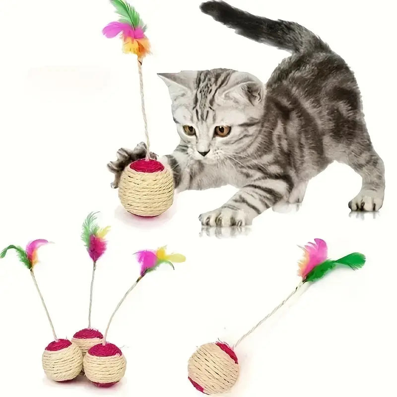 Interactive Cat Ball with Feathers and Sisal Rope