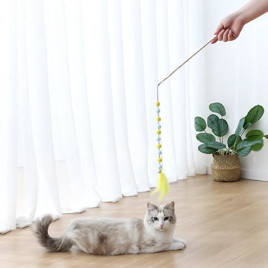 Interactive Cat Toy with Pom-Poms and Feathers – Fun Fishing Rod for Cats