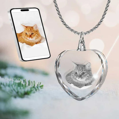Custom 2D/3D Photo Crystal Heart Necklace