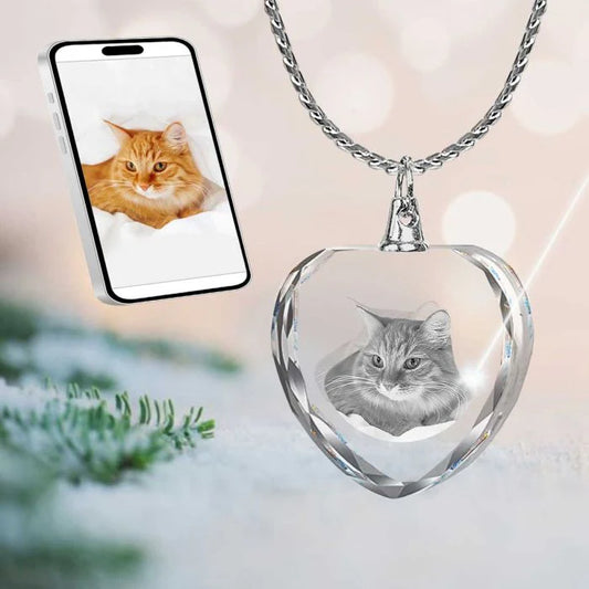 Custom 2D/3D Photo Crystal Heart Necklace