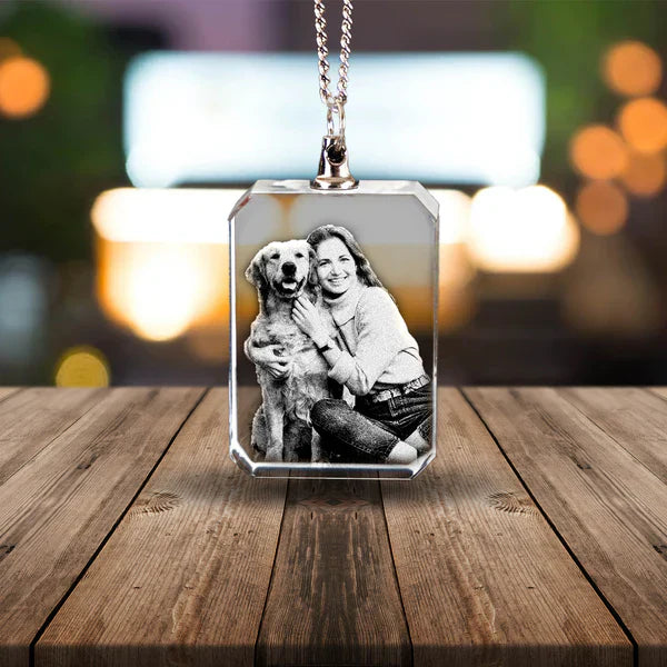 Personalised 2D/3D Photo Crystal Necklace In Square Shape