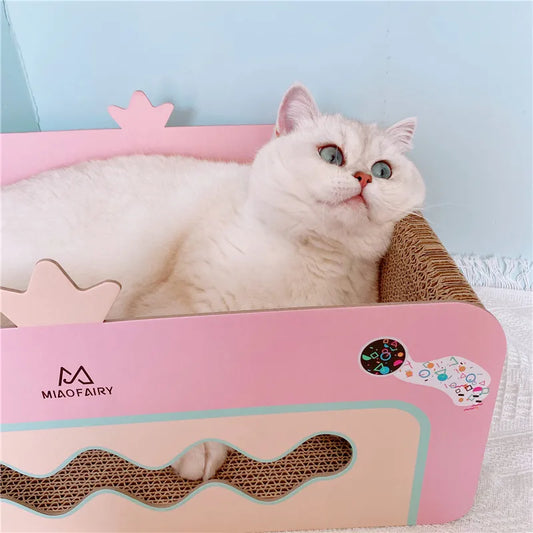 Cat Scratching Furniture with Toys – Cat Scratcher, Pink Scratching Box