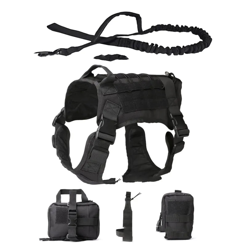 Tactical Dog Harness with Pockets and Leash for Training and Outdoor Use