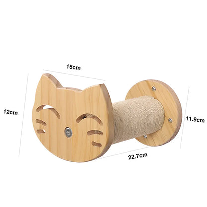 Wooden Wall Scratching Board for Cats in a Cat Head Design - Comfortable Resting Place and Toy