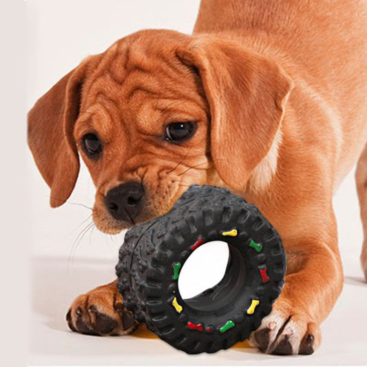 Durable Dog Toy in the Shape of a Tire with Chewable Structure and Colourful Details