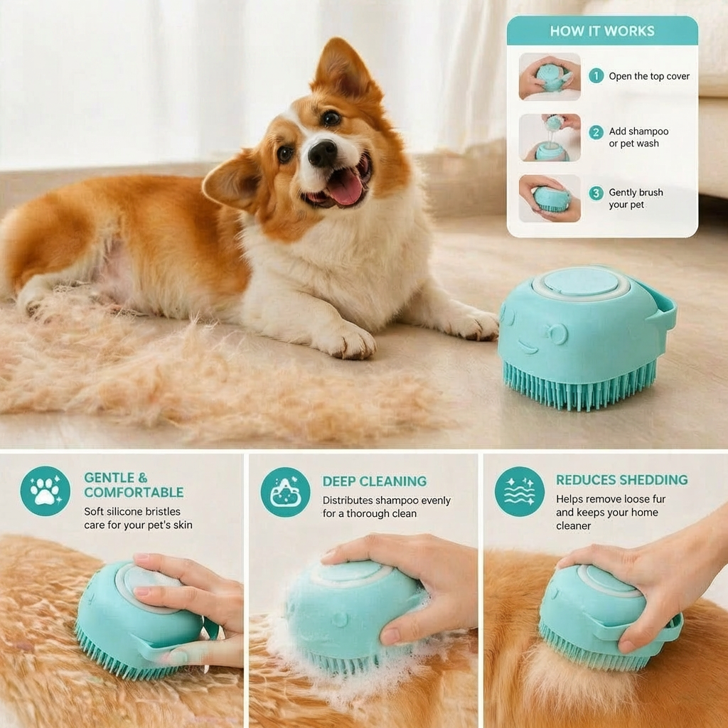 Practical 2-in-1 Professional Dog Bath Brush – Deep Cleaning & Massage in One Step