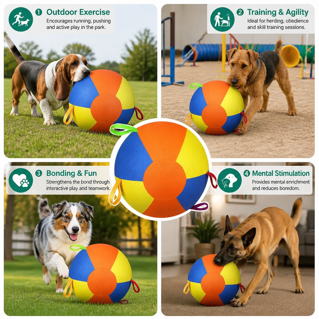 Interactive Colorful Herding Ball with Handles for Dogs – Durable Outdoor Training Toy