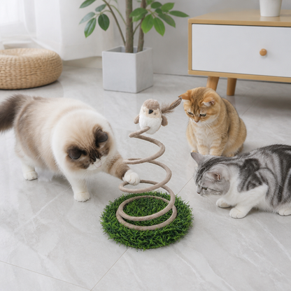 Interactive Spring Bird Cat Toy with Grass Base