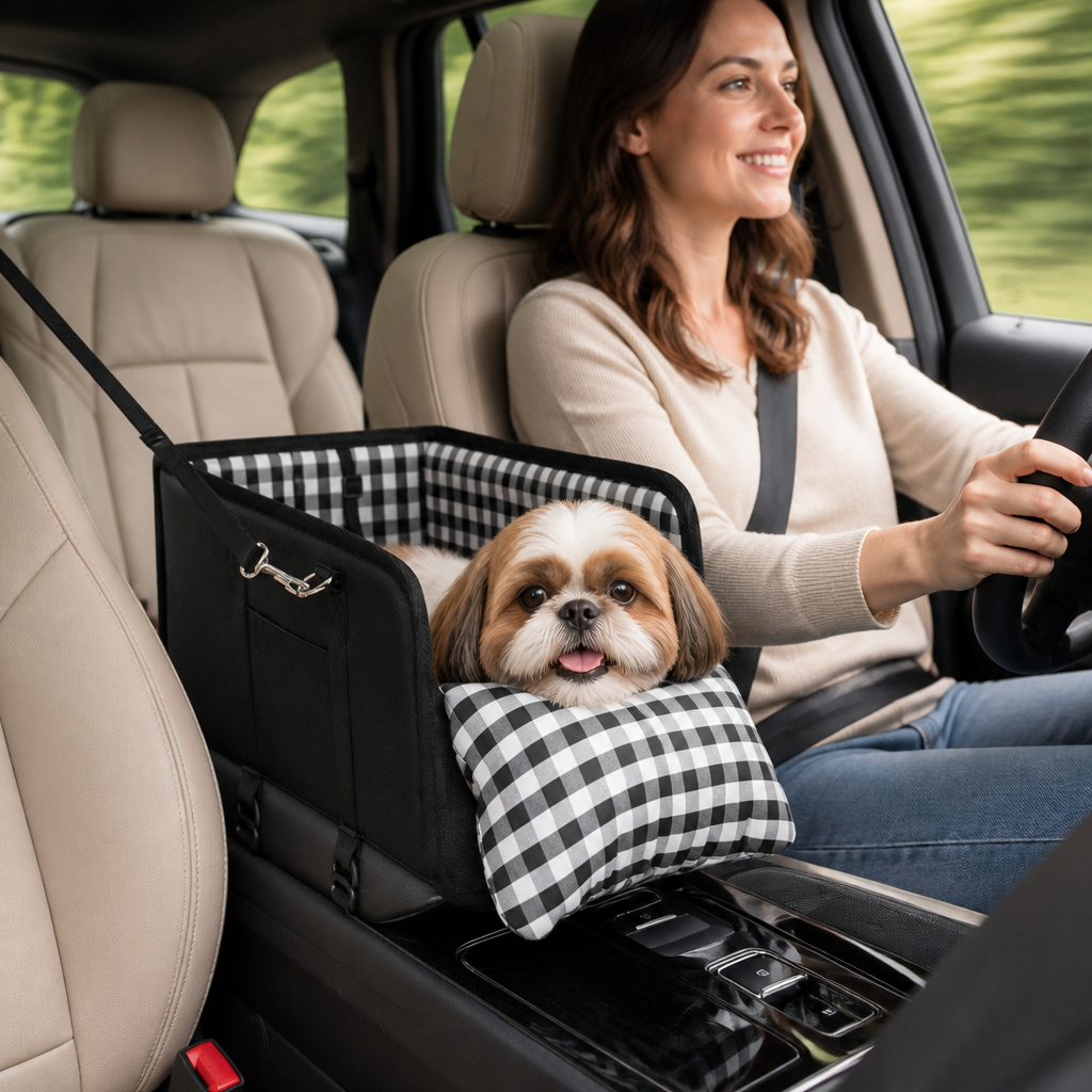 Safe Small Dog & Cat Car Travel Carrier with Safety Leash & Non-Slip Base