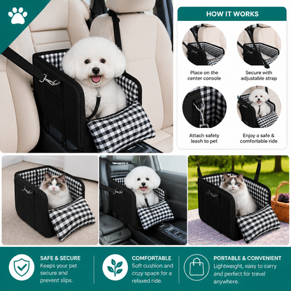 Safe Small Dog & Cat Car Travel Carrier with Safety Leash & Non-Slip Base