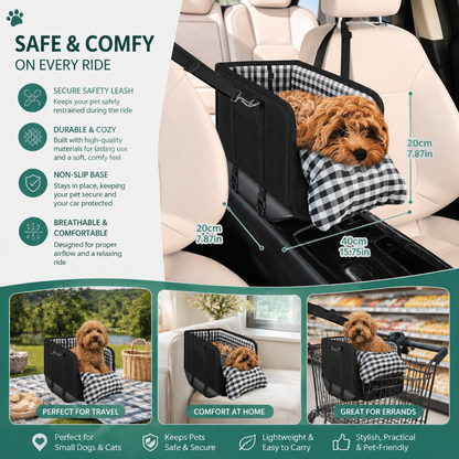 Safe Small Dog & Cat Car Travel Carrier with Safety Leash & Non-Slip Base