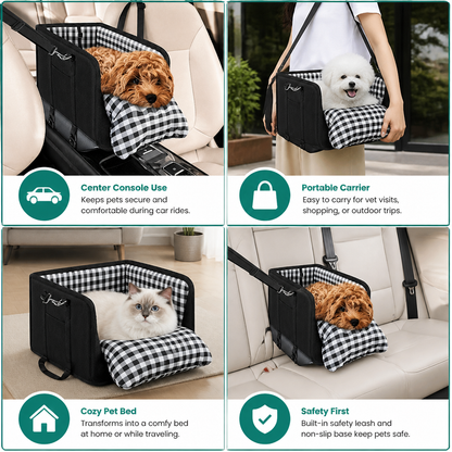 Safe Small Dog & Cat Car Travel Carrier with Safety Leash & Non-Slip Base