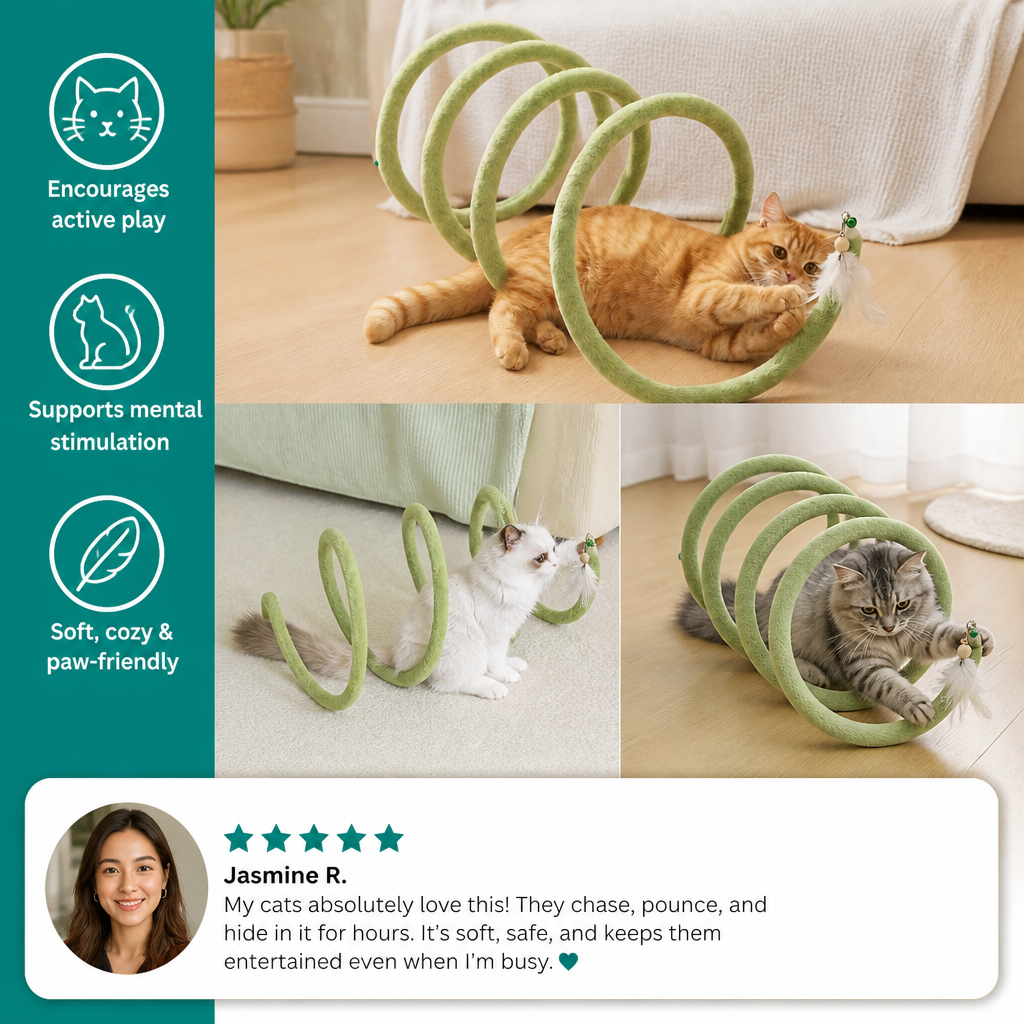 Foldable Spiral Cat Play Tunnel with Hanging Bell