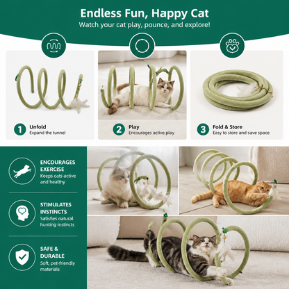 Foldable Spiral Cat Play Tunnel with Hanging Bell