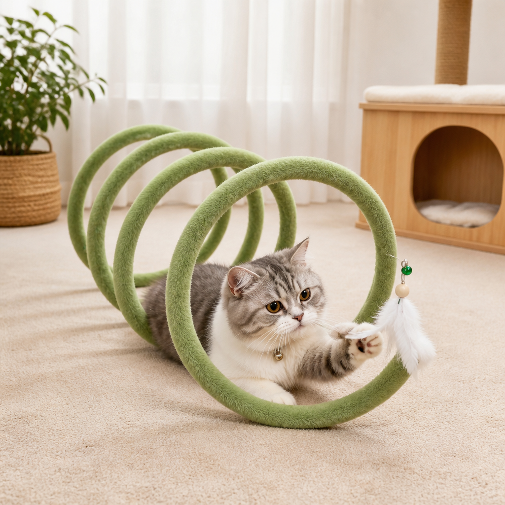 Foldable Spiral Cat Play Tunnel with Hanging Bell