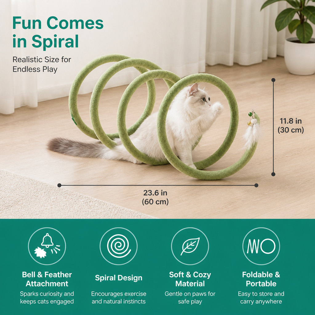 Foldable Spiral Cat Play Tunnel with Hanging Bell