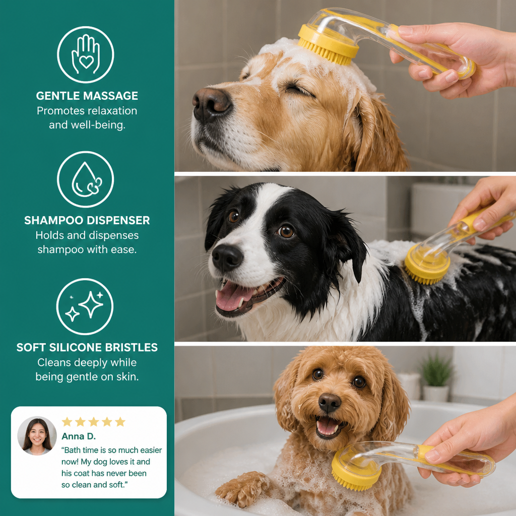 2-in-1 Silicone Pet Bath & Massage Brush with Shampoo Dispenser